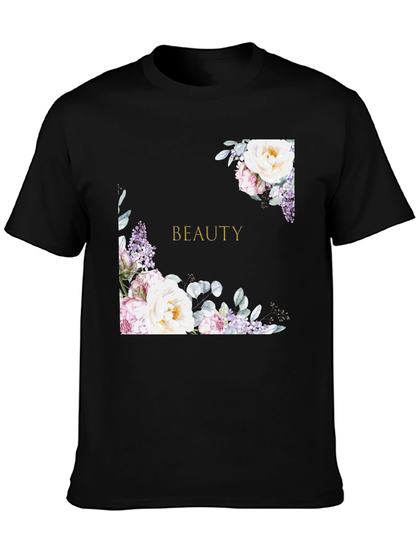 Floral Beauty Graphic Print Black T-Shirt