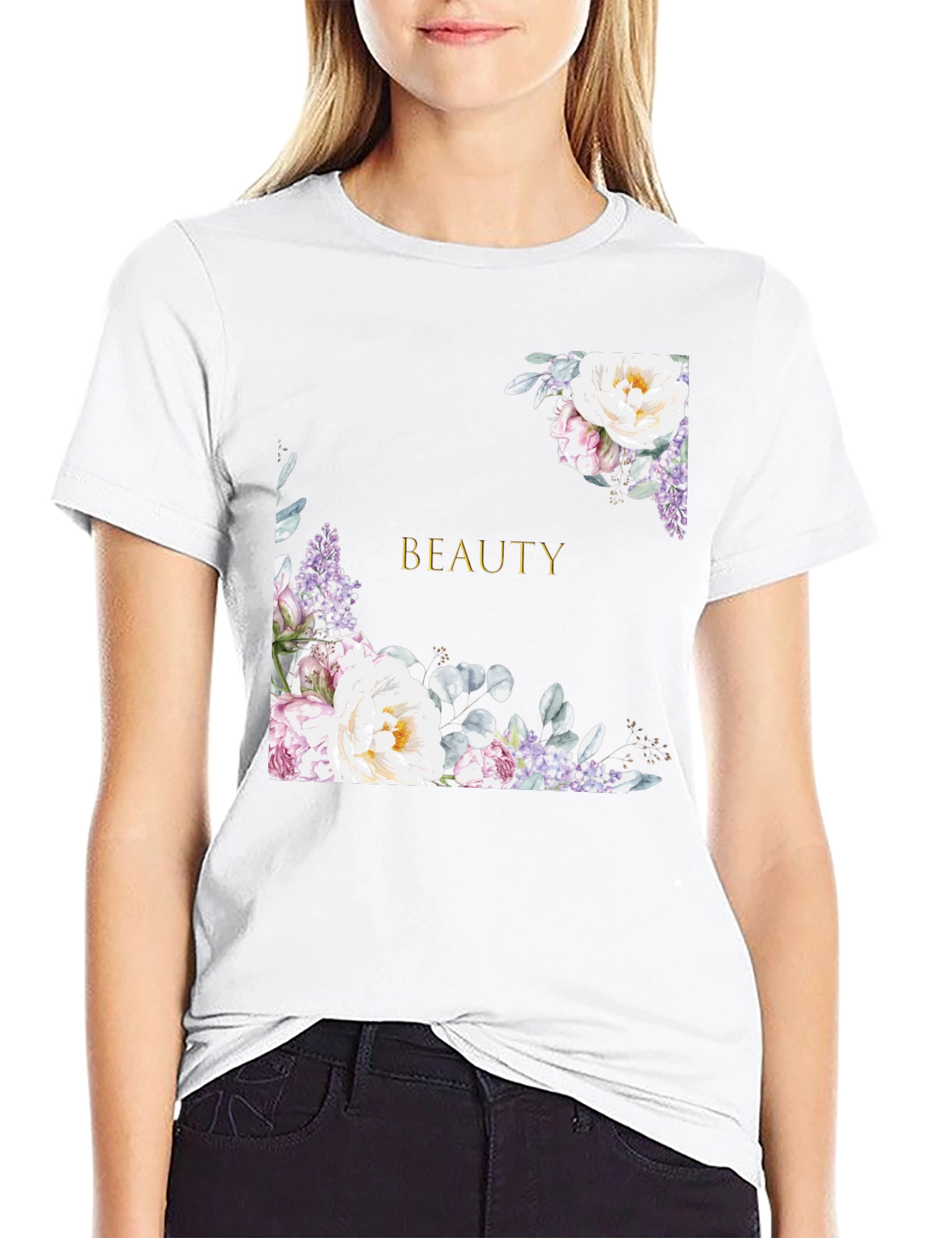 Floral Beauty Graphic Print Black T-Shirt
