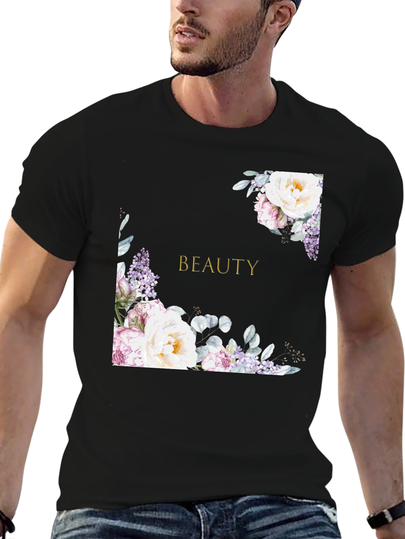 Floral Beauty Graphic Print Black T-Shirt