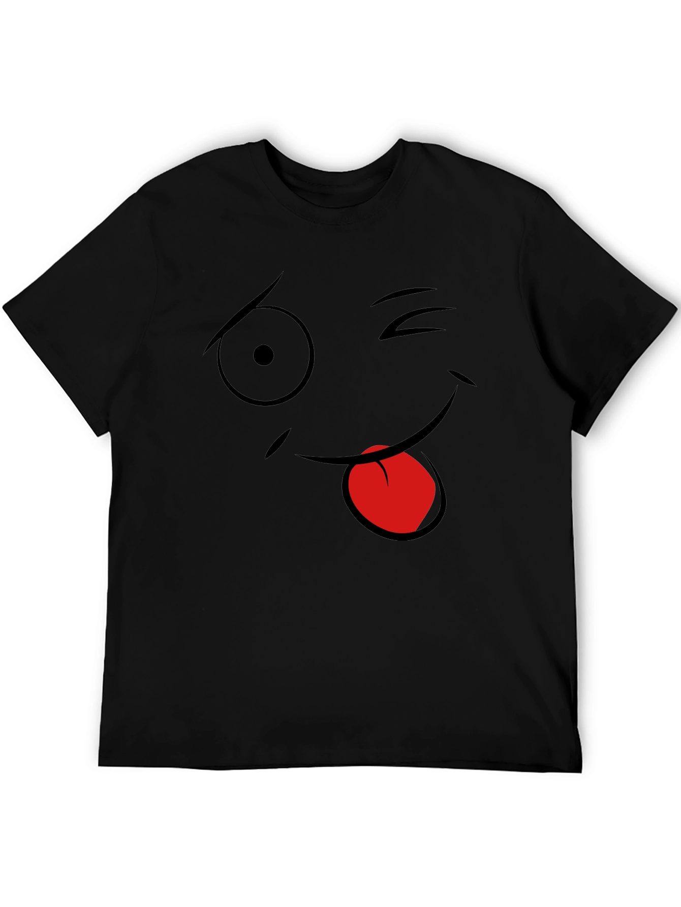 Winking Face Graphic Tee - Black Cotton T-Shirt