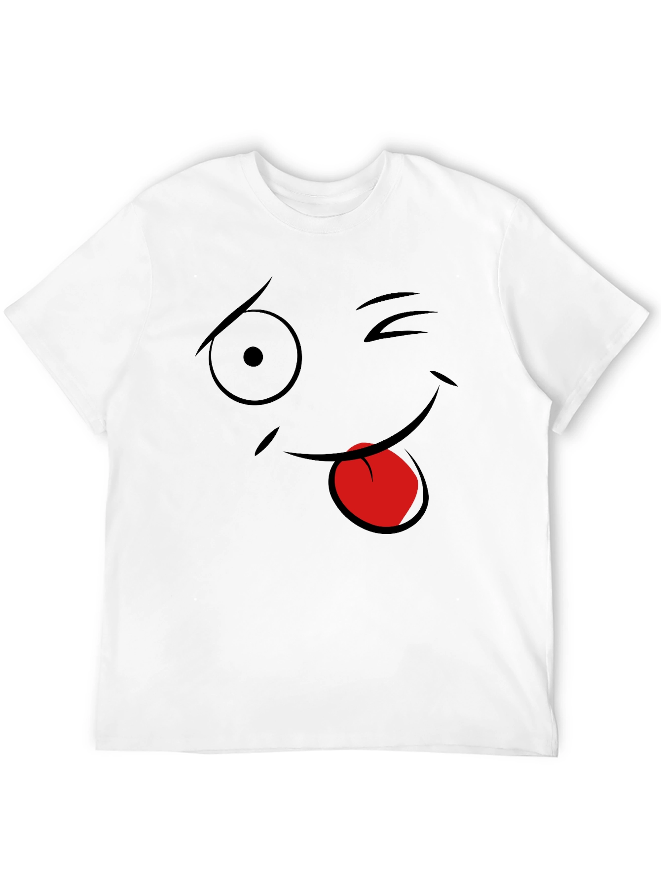 Winking Face Graphic Tee - Black Cotton T-Shirt