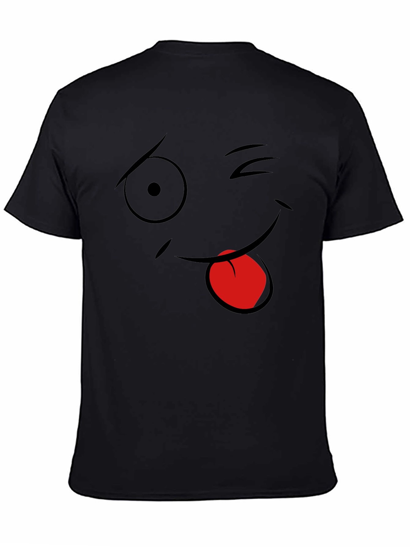 Winking Face Graphic Tee - Black Cotton T-Shirt