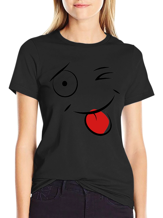 Winking Face Graphic Tee - Black Cotton T-Shirt
