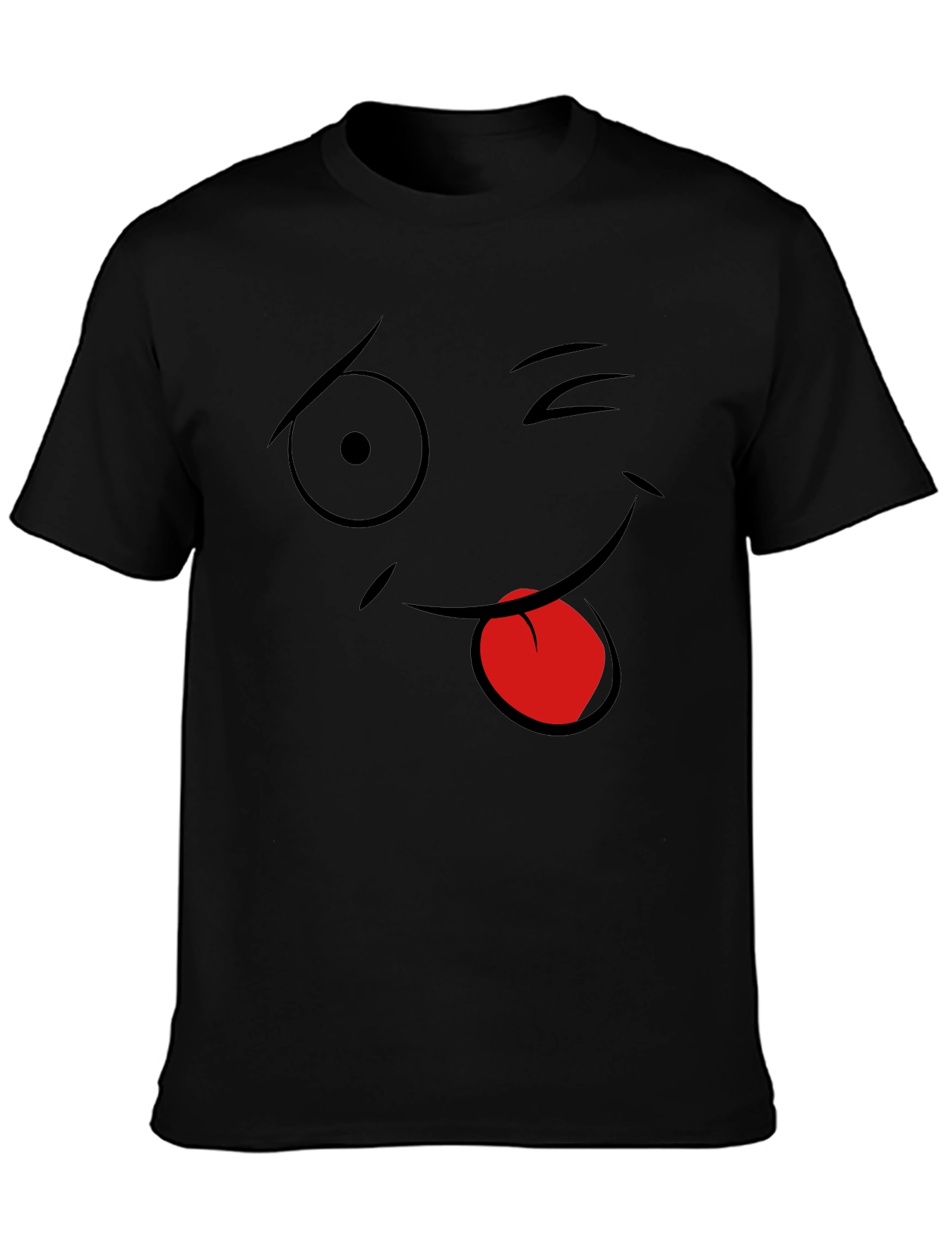Winking Face Graphic Tee - Black Cotton T-Shirt