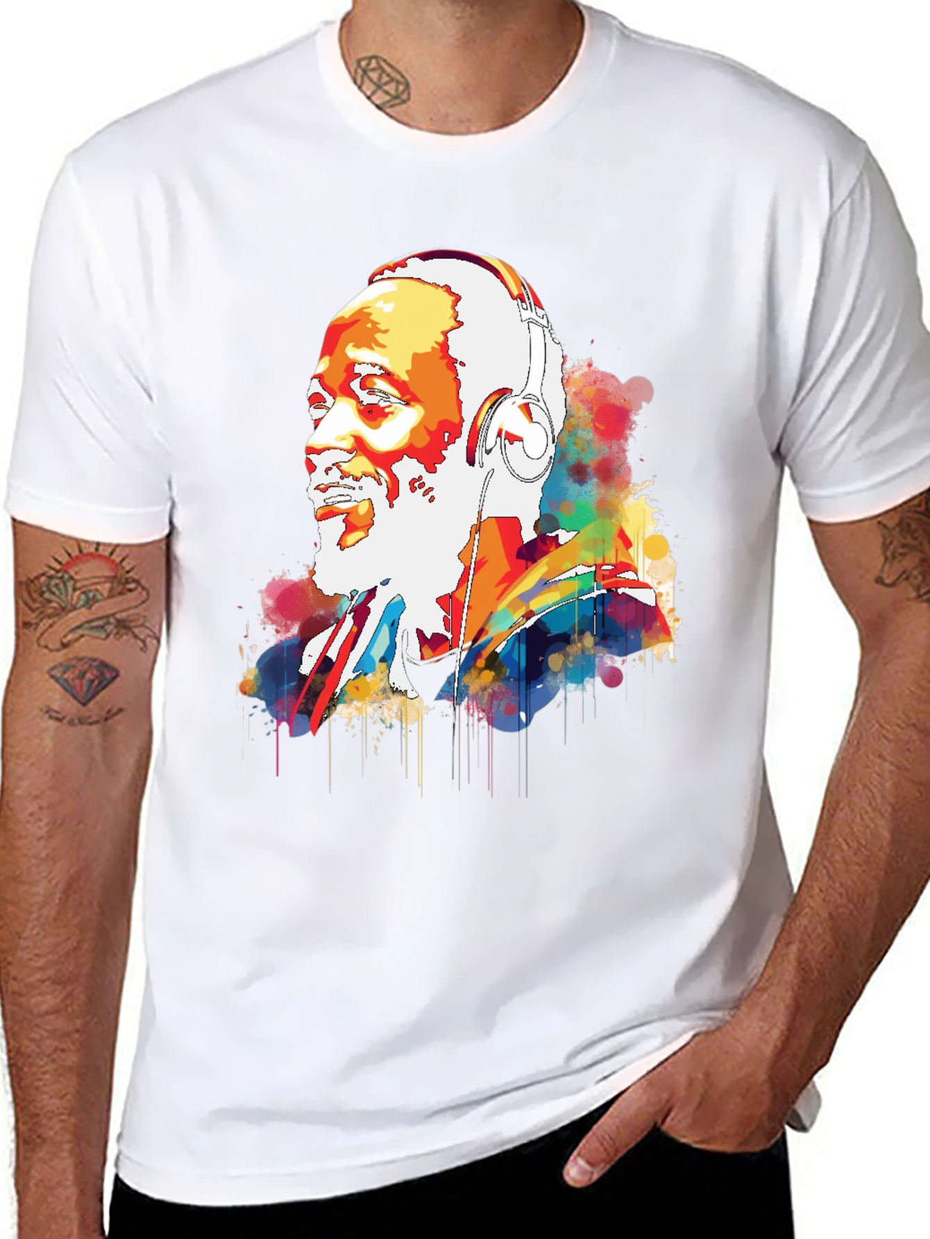 Vibrant Headphone Graphic Mens Black Tee