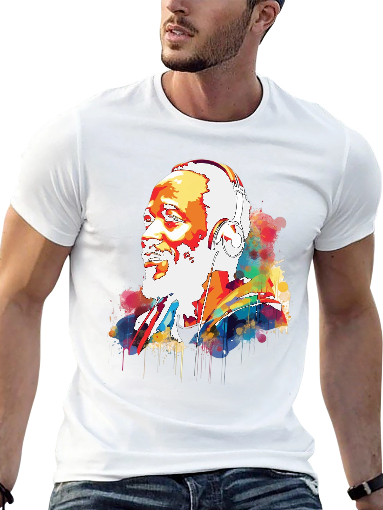 Vibrant Headphone Graphic Mens Black Tee
