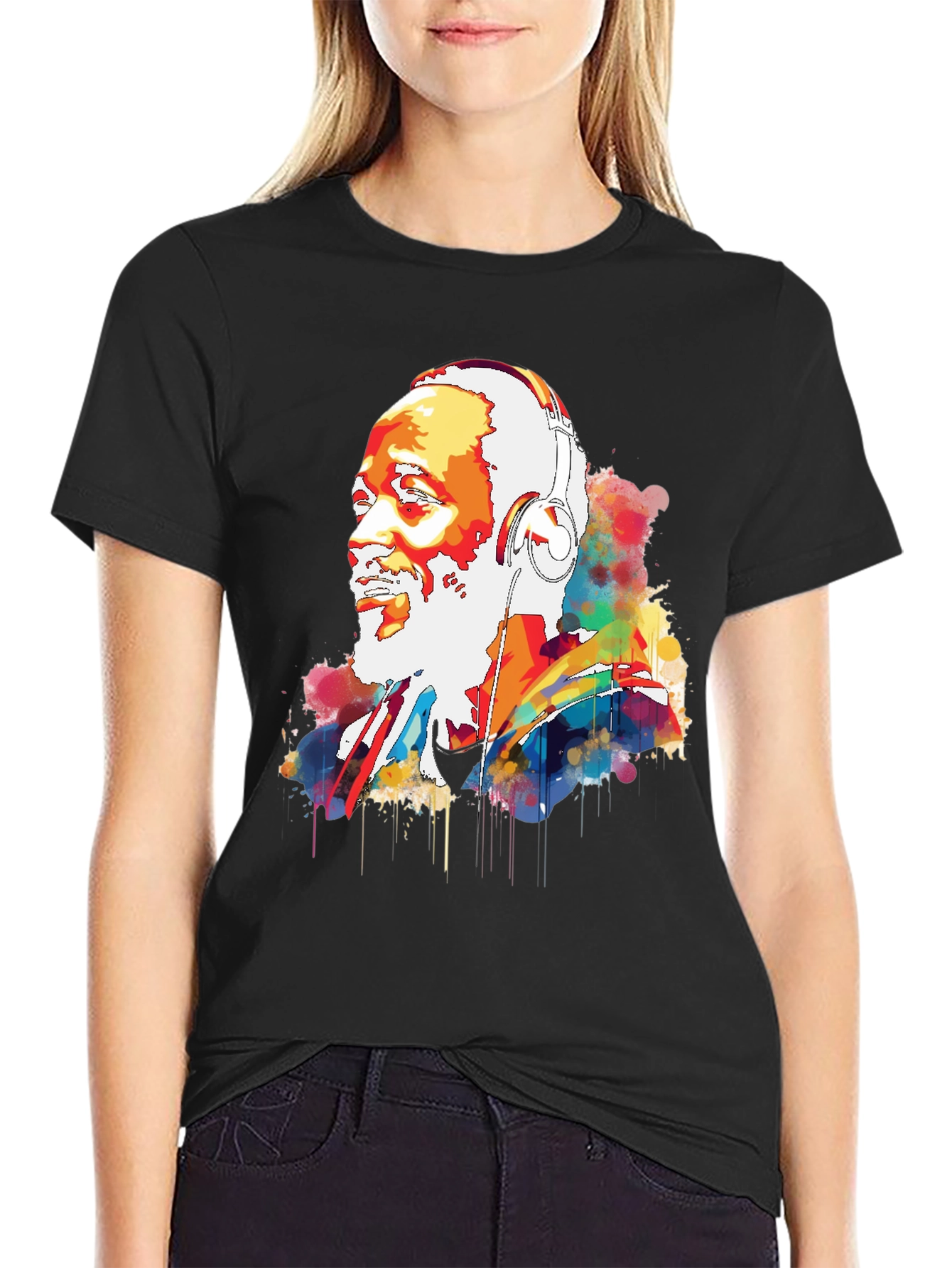 Vibrant Headphone Graphic Mens Black Tee