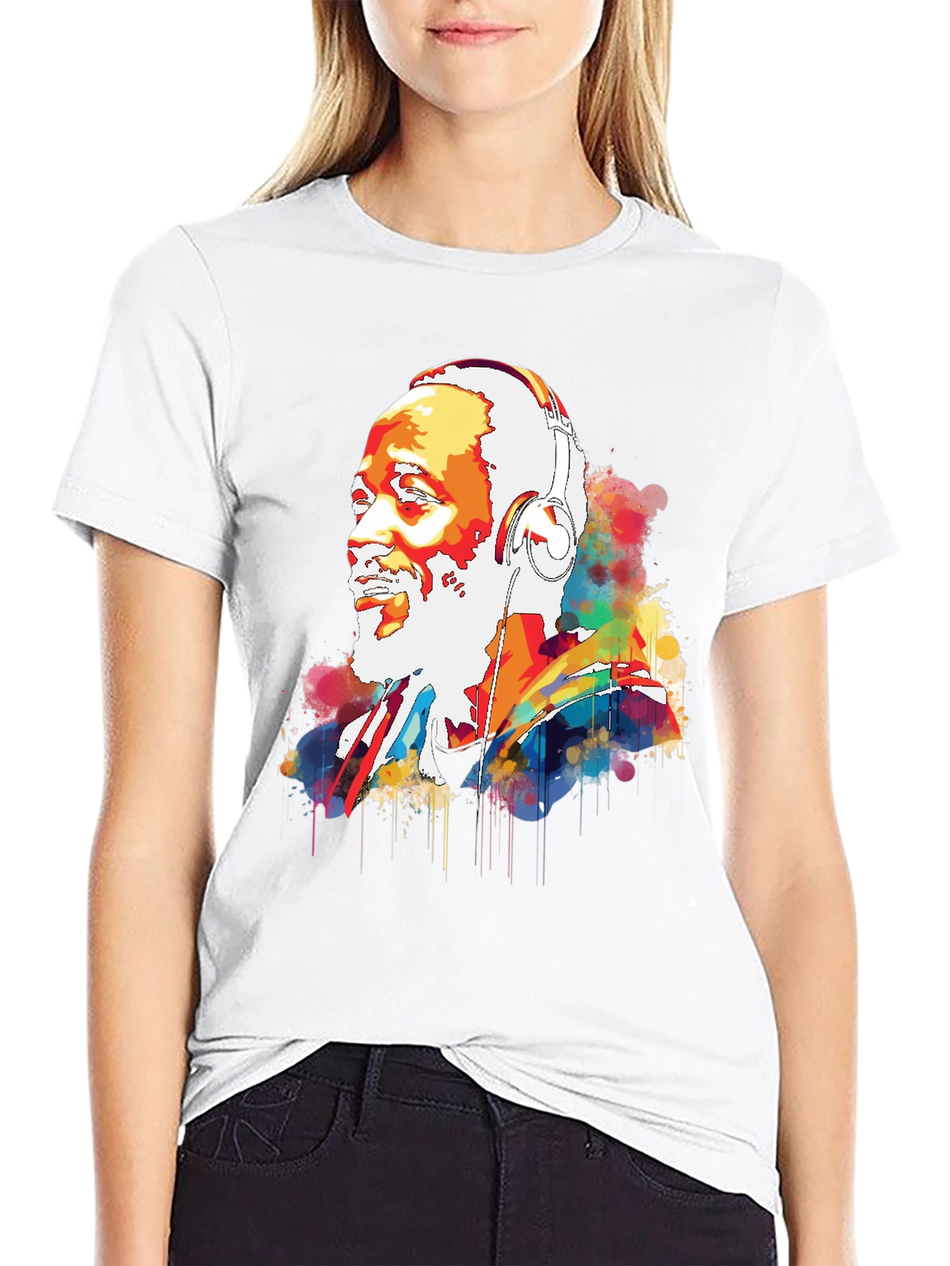 Vibrant Headphone Graphic Mens Black Tee