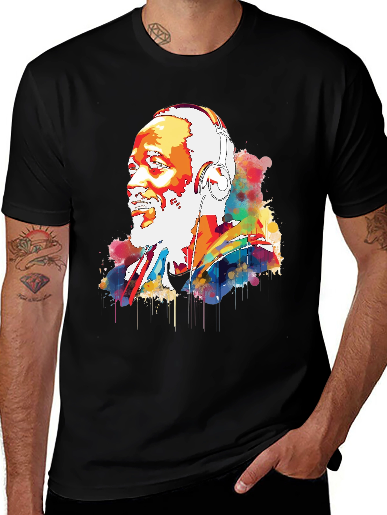 Vibrant Headphone Graphic Mens Black Tee