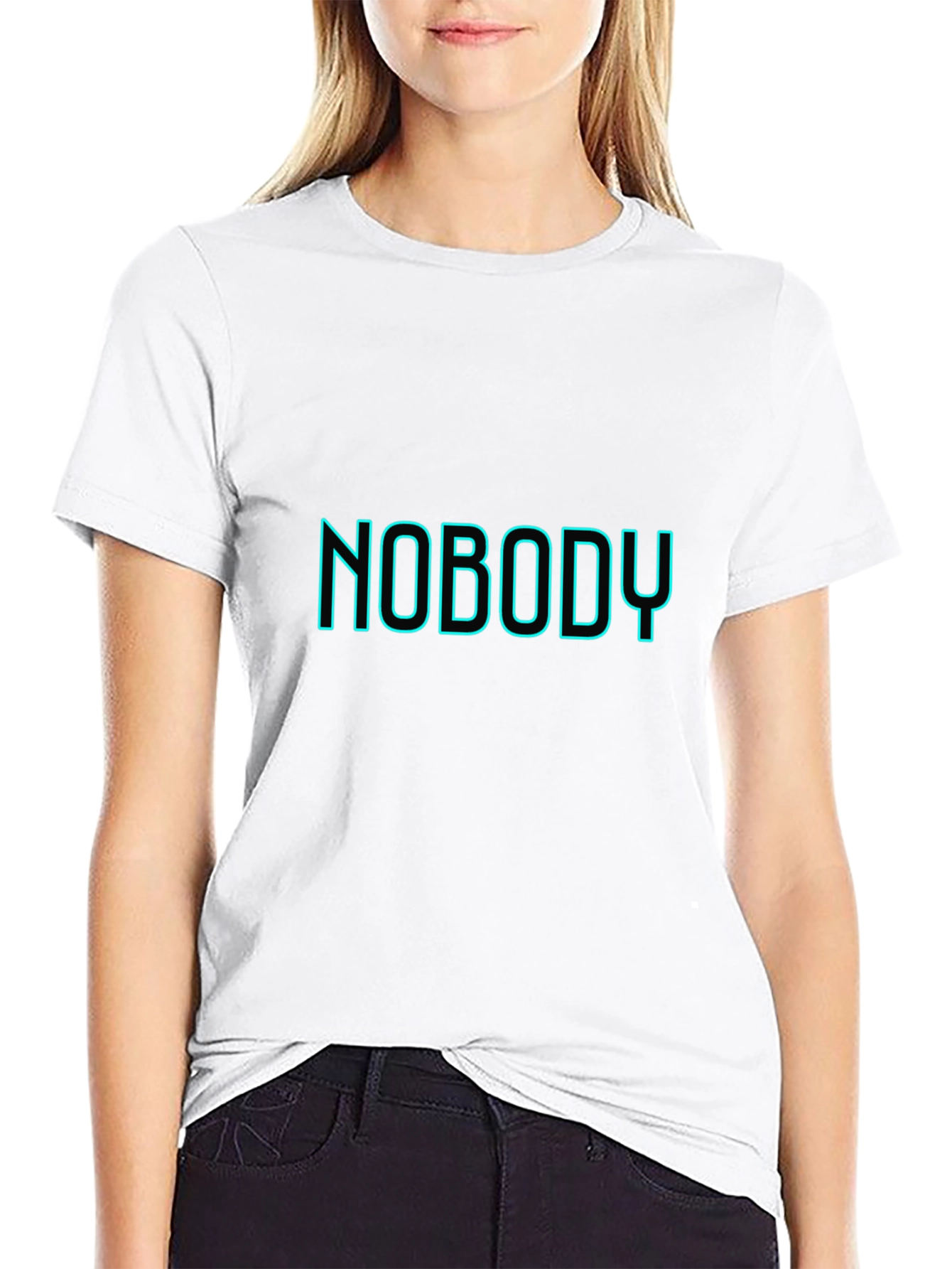 Nobody T-Shirt - Black Crew Neck - Neon Text