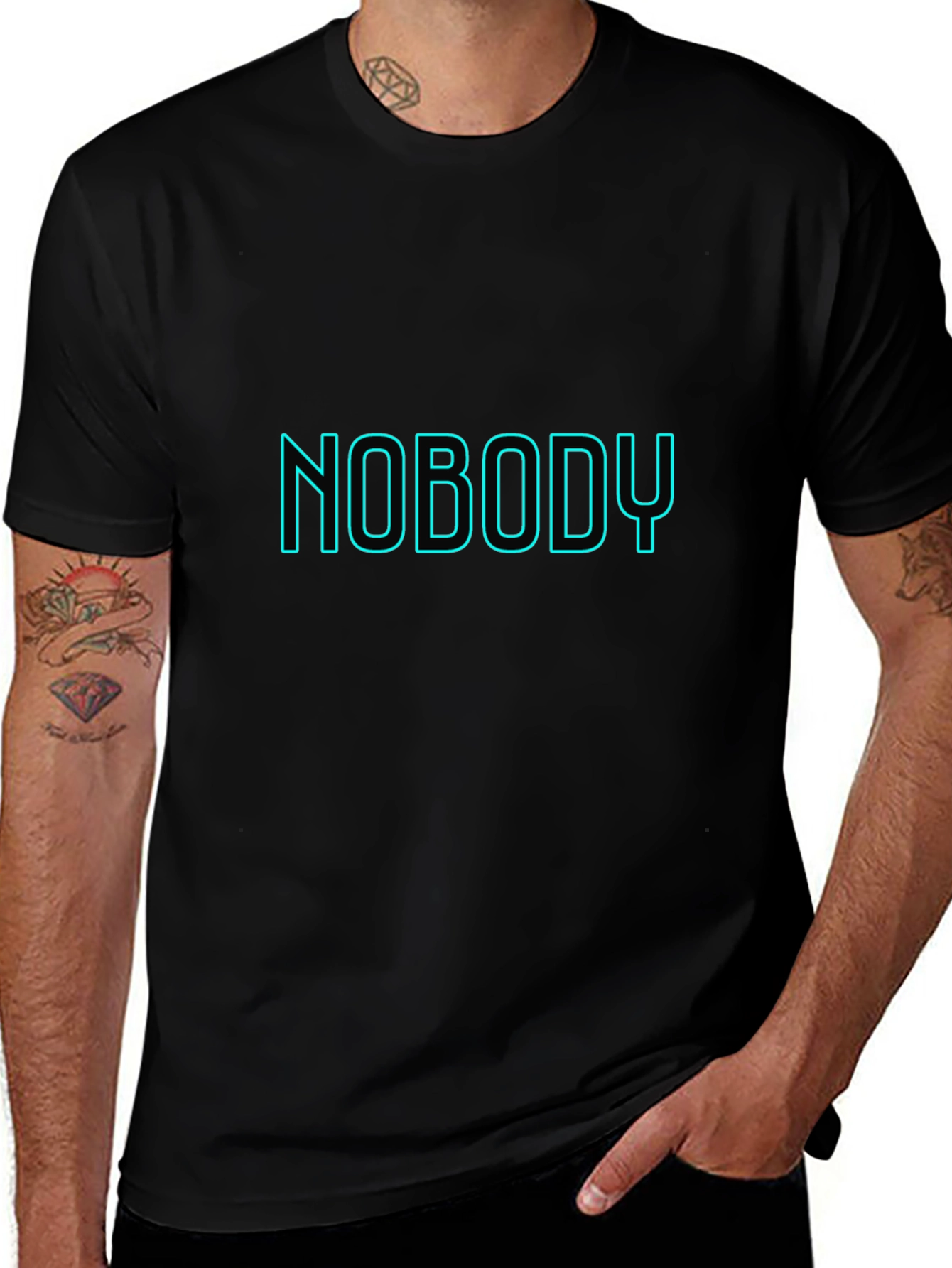 Nobody T-Shirt - Black Crew Neck - Neon Text