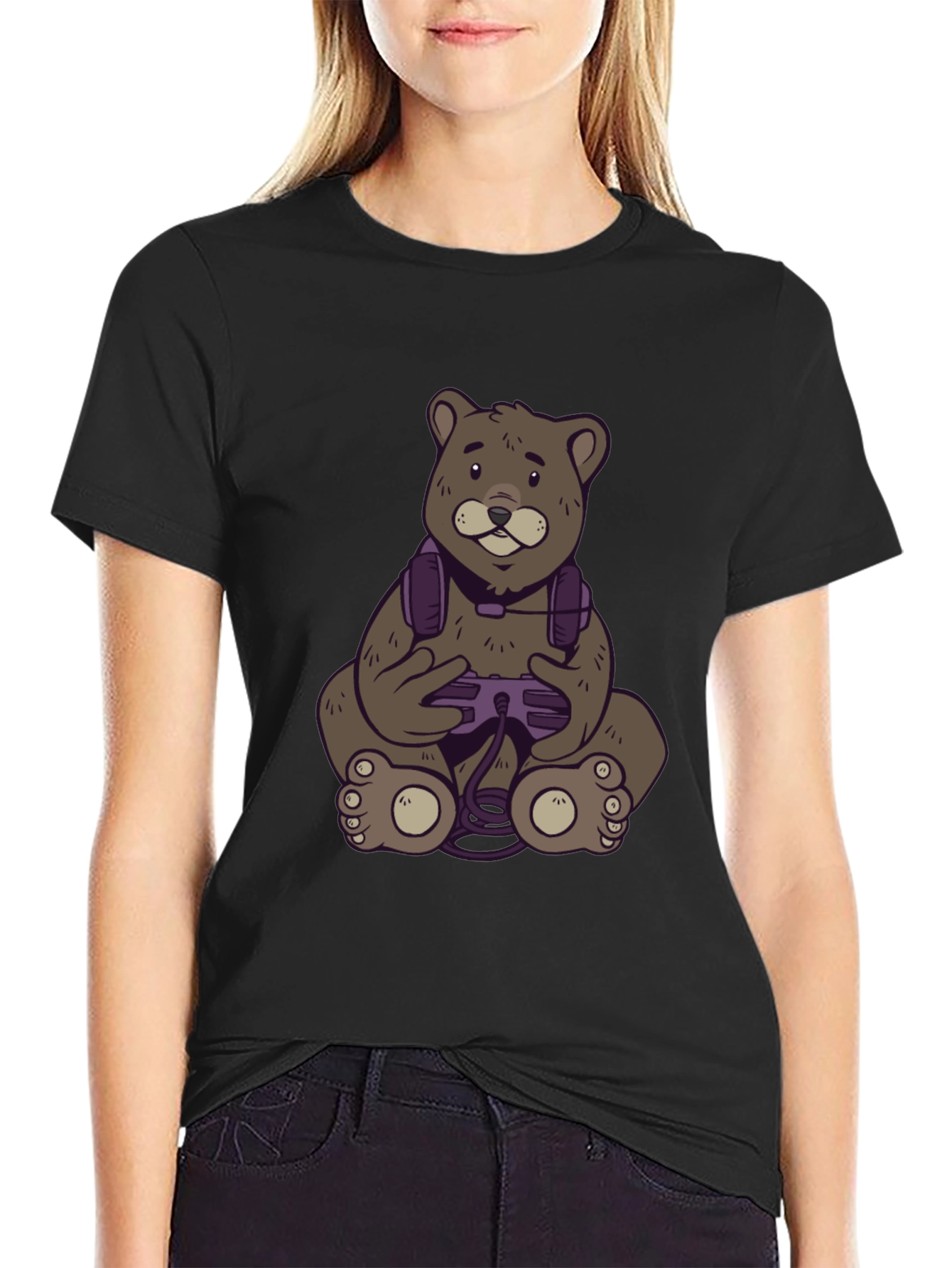 Gamer Bear T-Shirt - Black Cotton Tee