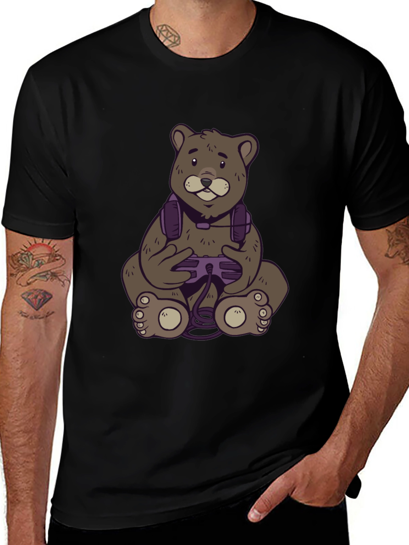 Gamer Bear T-Shirt - Black Cotton Tee
