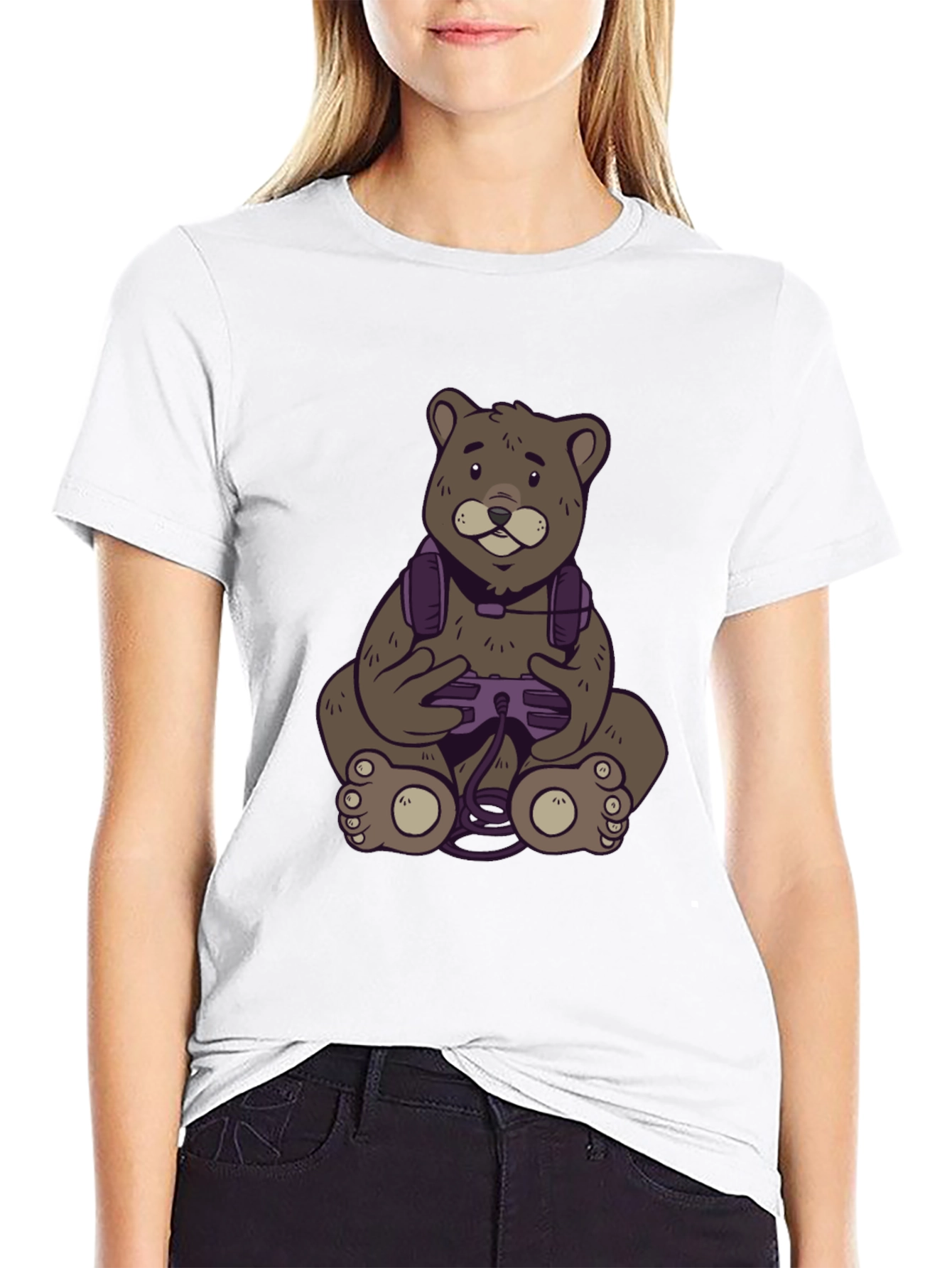 Gamer Bear T-Shirt - Black Cotton Tee