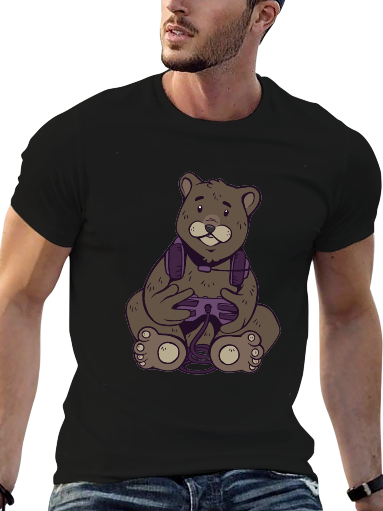 Gamer Bear T-Shirt - Black Cotton Tee