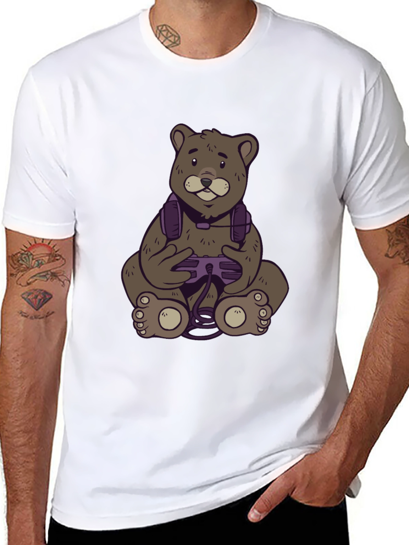 Gamer Bear T-Shirt - Black Cotton Tee