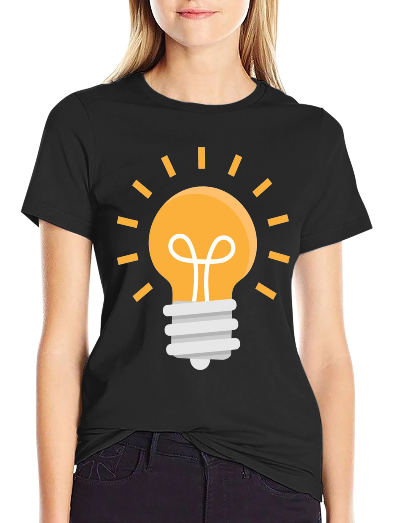 Idea Lightbulb Graphic Tee - Black Cotton Blend T-Shirt