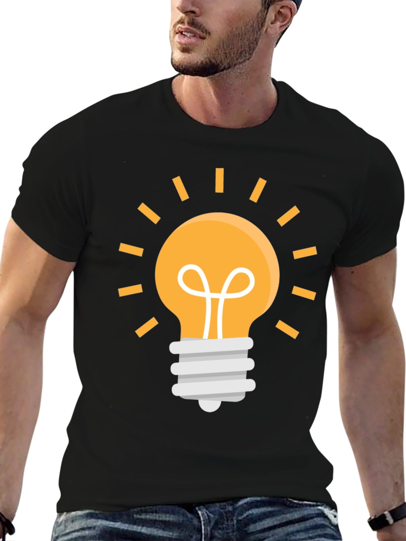 Idea Lightbulb Graphic Tee - Black Cotton Blend T-Shirt