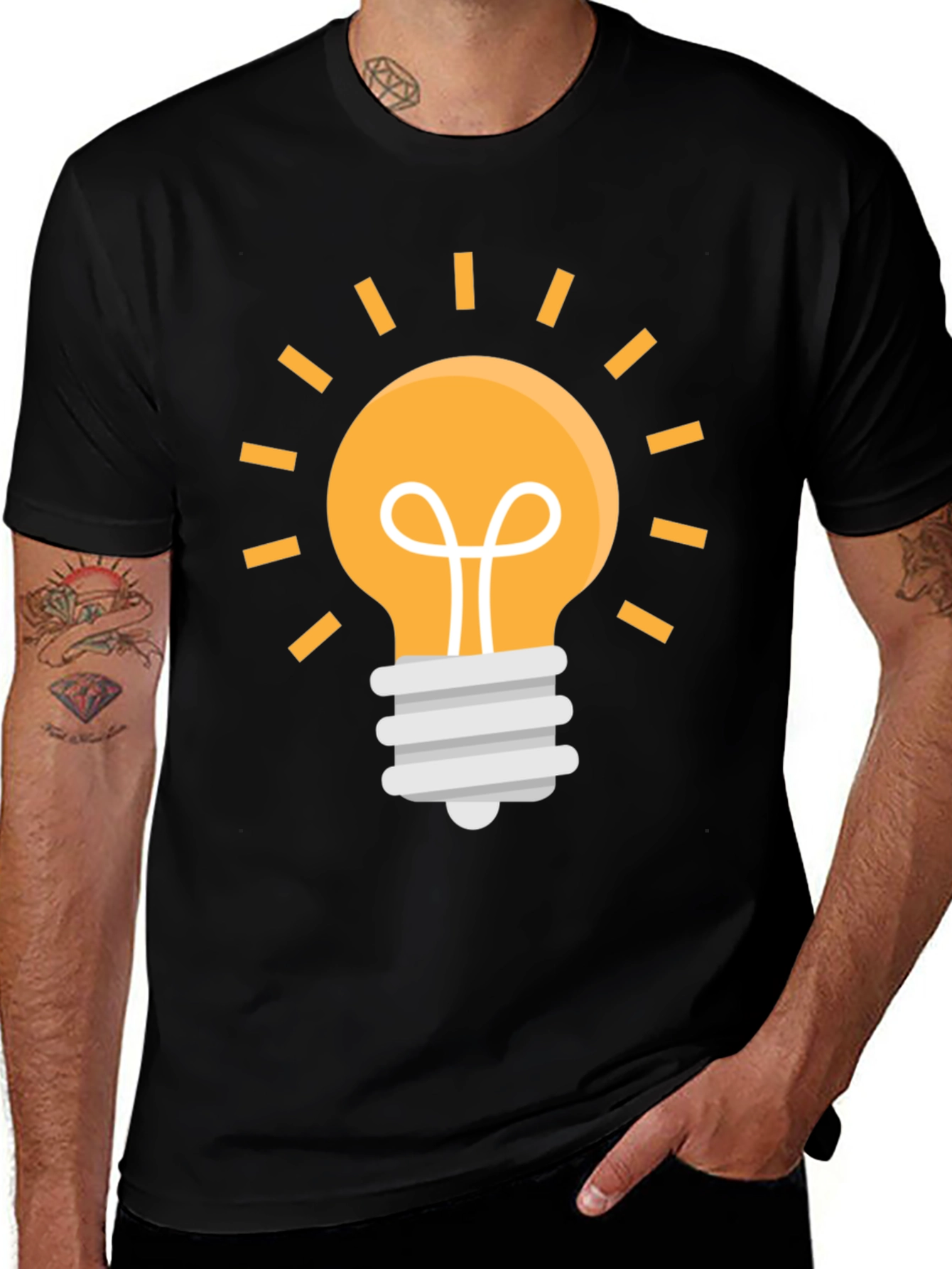 Idea Lightbulb Graphic Tee - Black Cotton Blend T-Shirt
