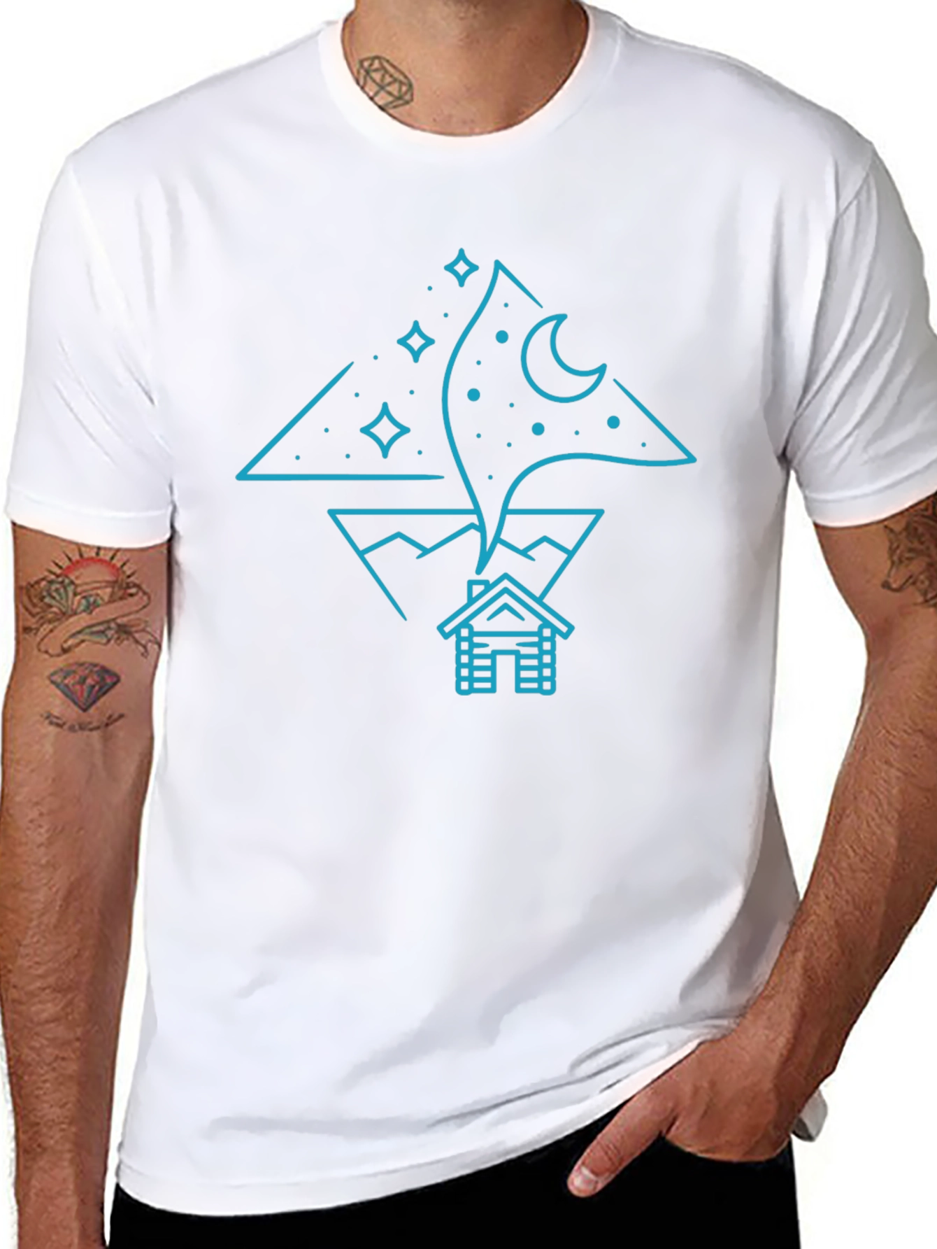 Night Sky Cabin Tee - Unique Graphic T-Shirt