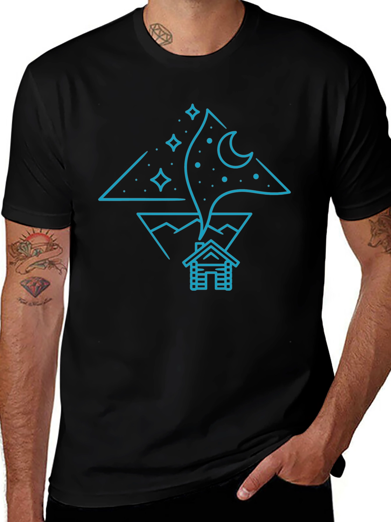 Night Sky Cabin Tee - Unique Graphic T-Shirt