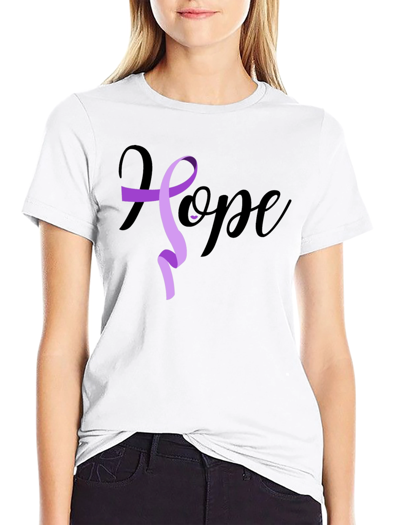Hope Ribbon Graphic T-Shirt - Black
