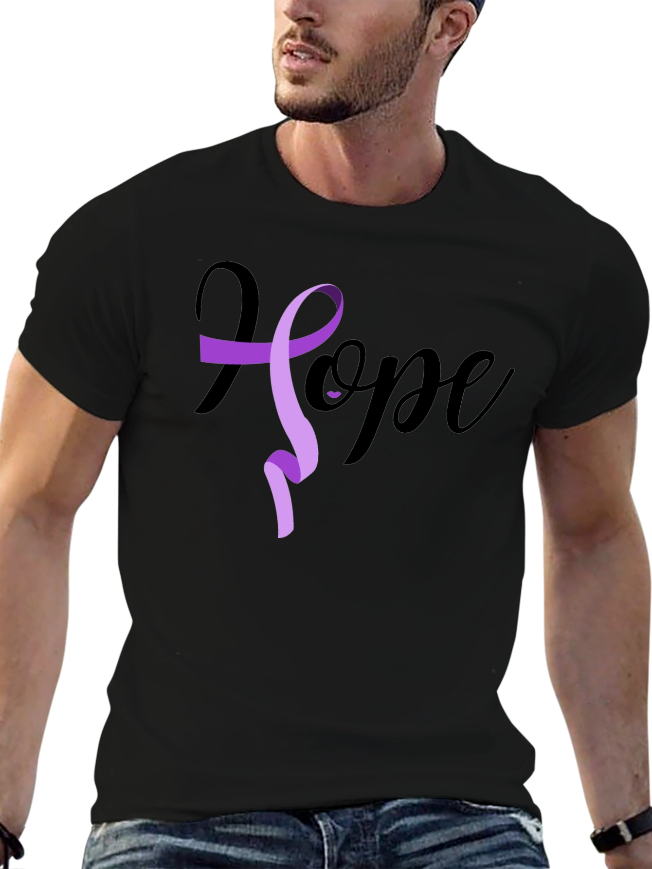 Hope Ribbon Graphic T-Shirt - Black