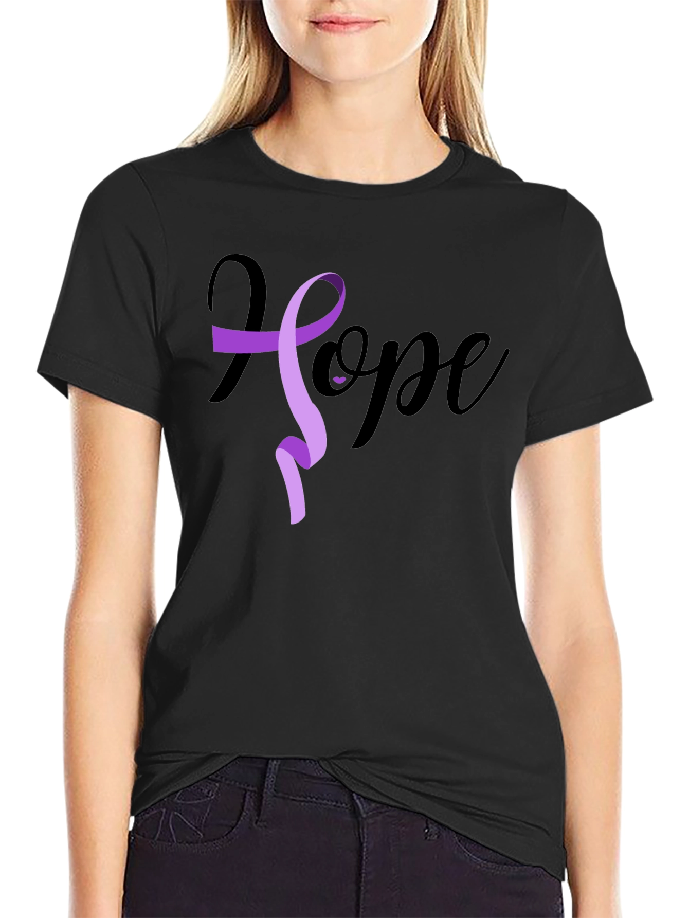 Hope Ribbon Graphic T-Shirt - Black