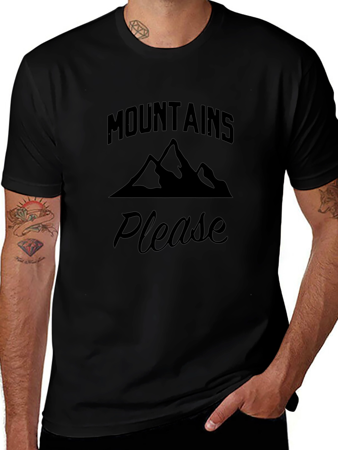 Mountains Please Black Graphic Tee Shirt