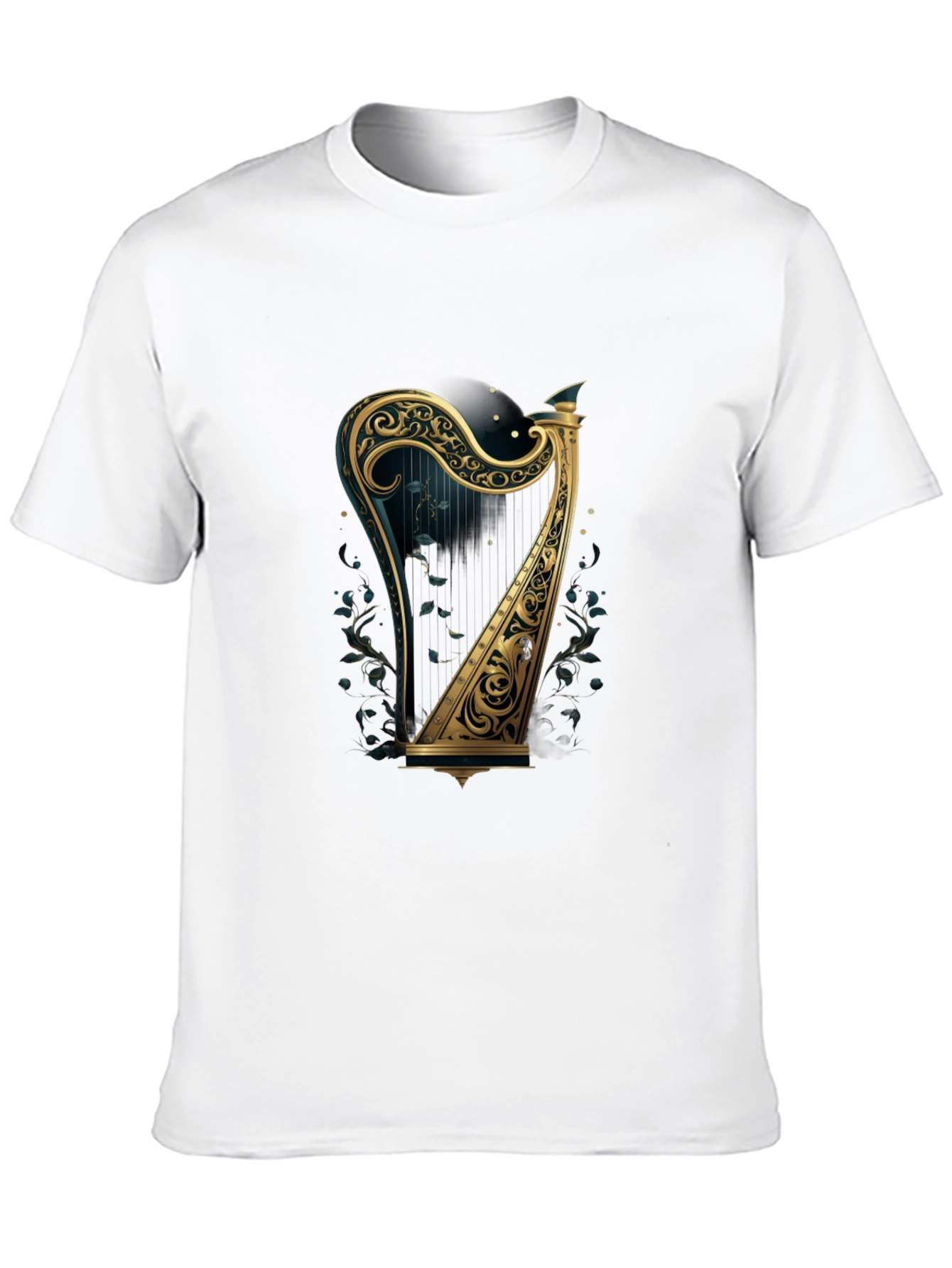 Ornate Harp Graphic Tee - Musical Instrument T-Shirt