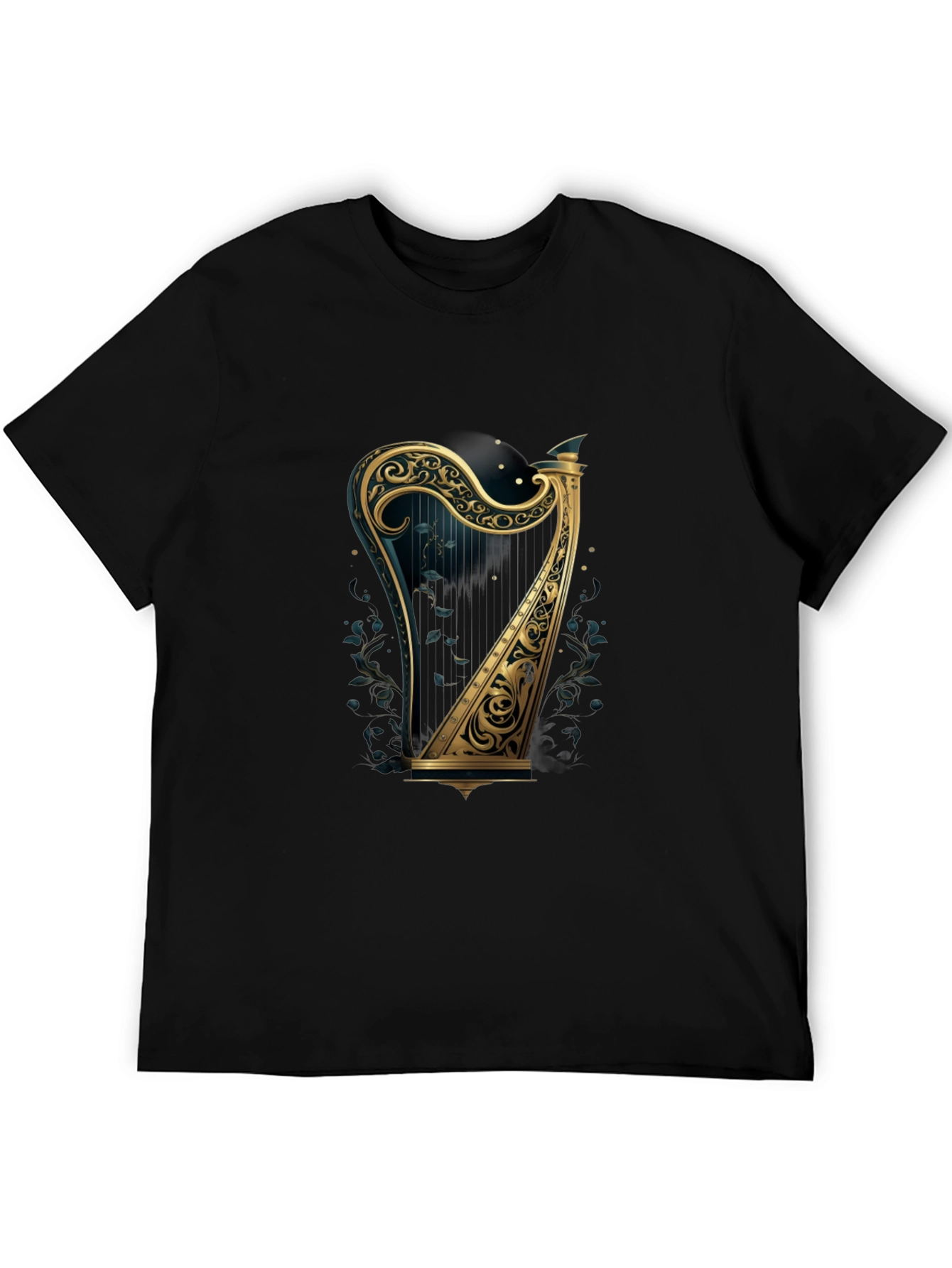 Ornate Harp Graphic Tee - Musical Instrument T-Shirt