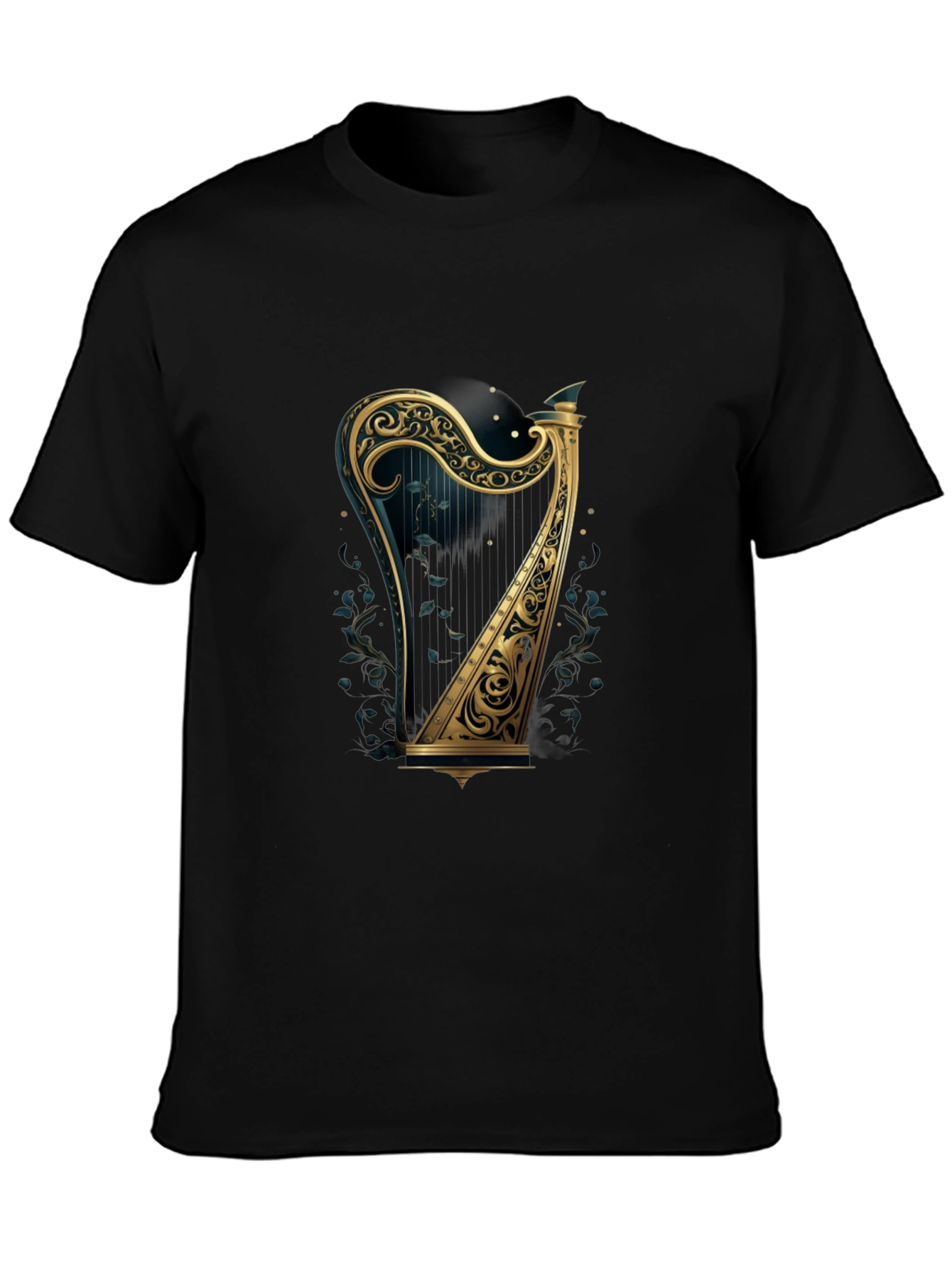 Ornate Harp Graphic Tee - Musical Instrument T-Shirt
