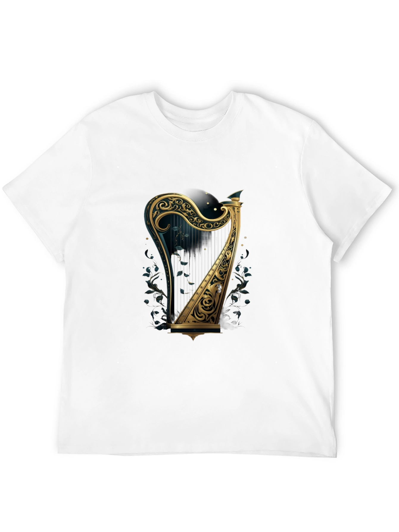 Ornate Harp Graphic Tee - Musical Instrument T-Shirt