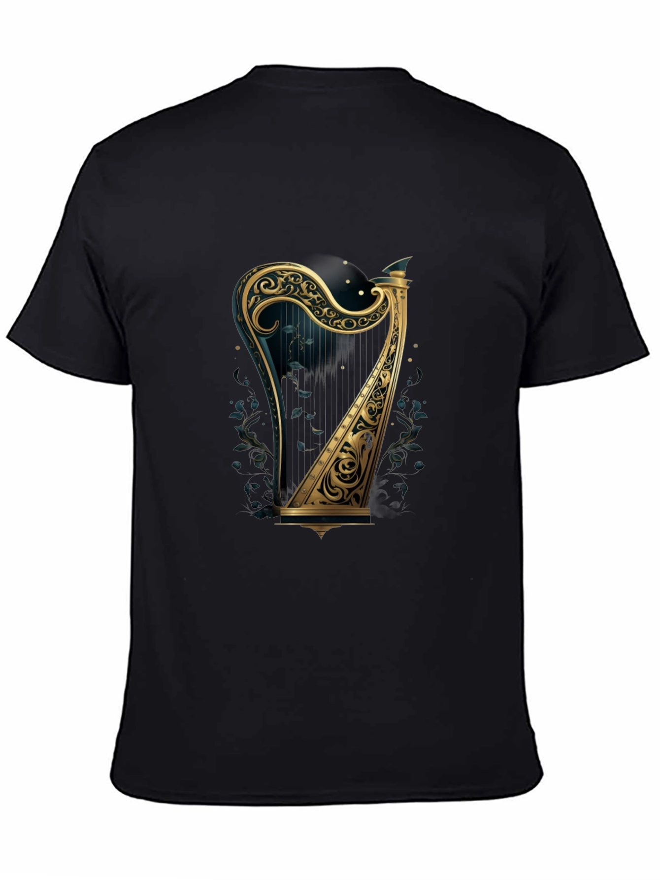 Ornate Harp Graphic Tee - Musical Instrument T-Shirt