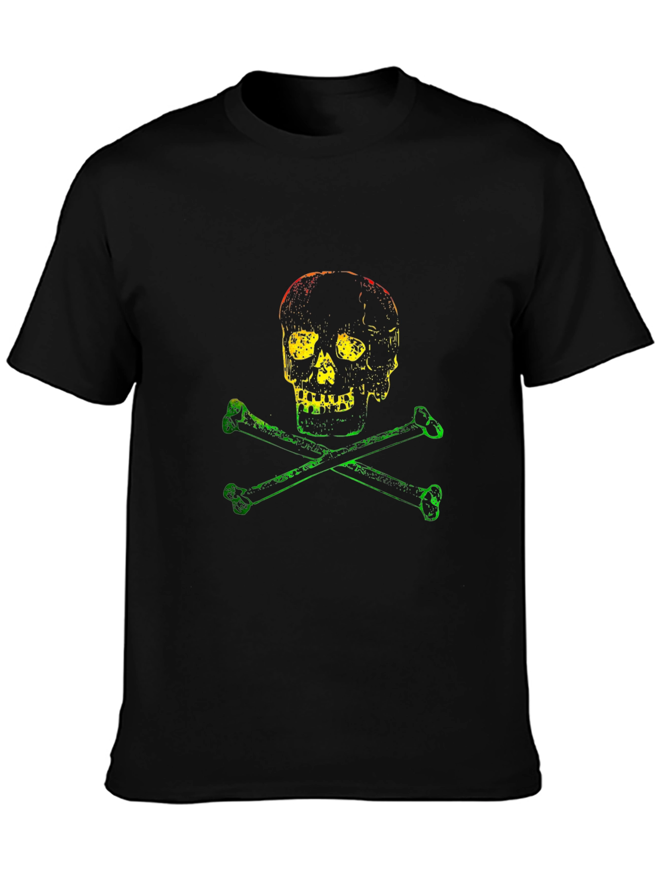 Rasta Skull and Bones Graphic T-Shirt - Black