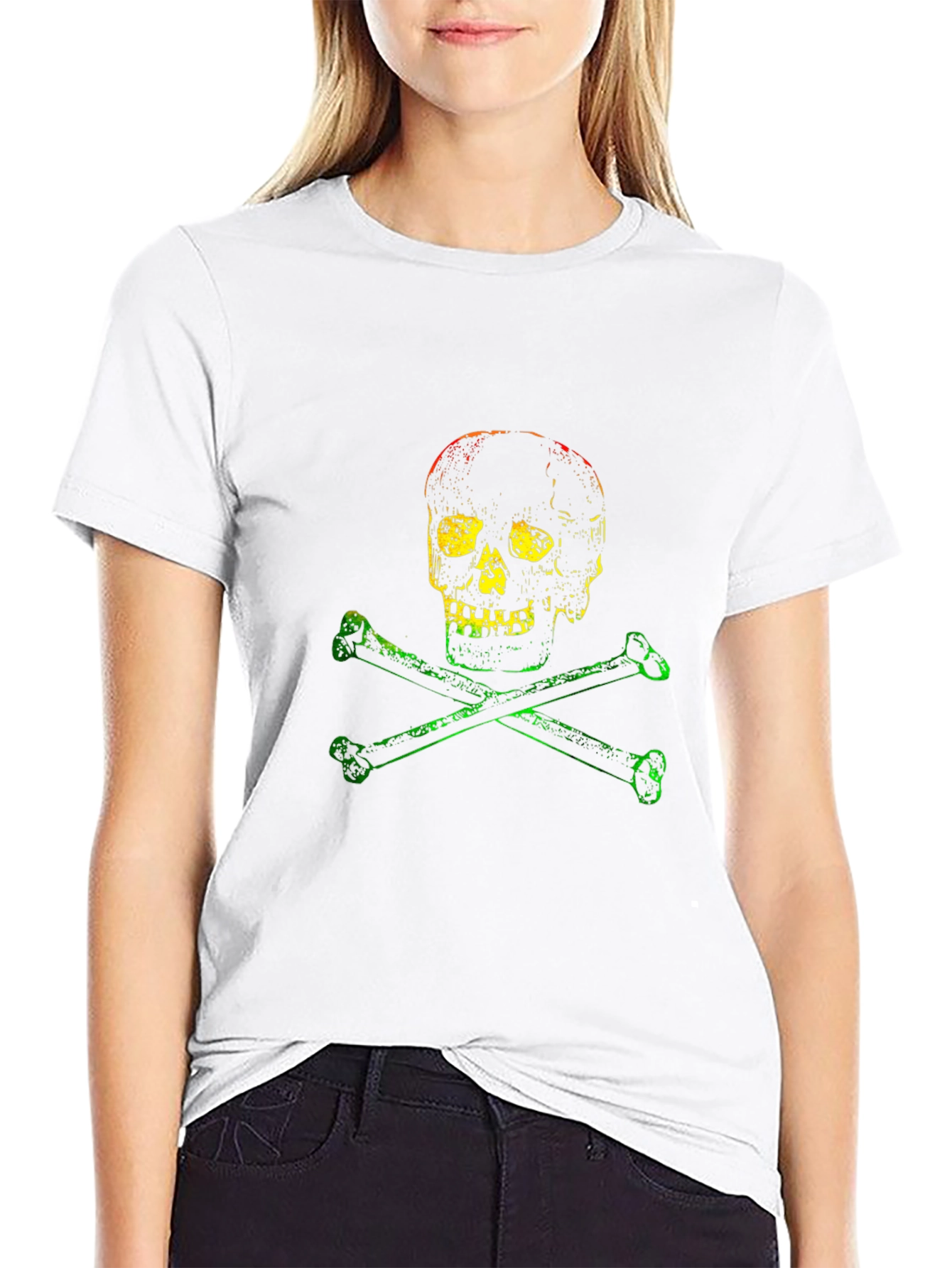 Rasta Skull and Bones Graphic T-Shirt - Black