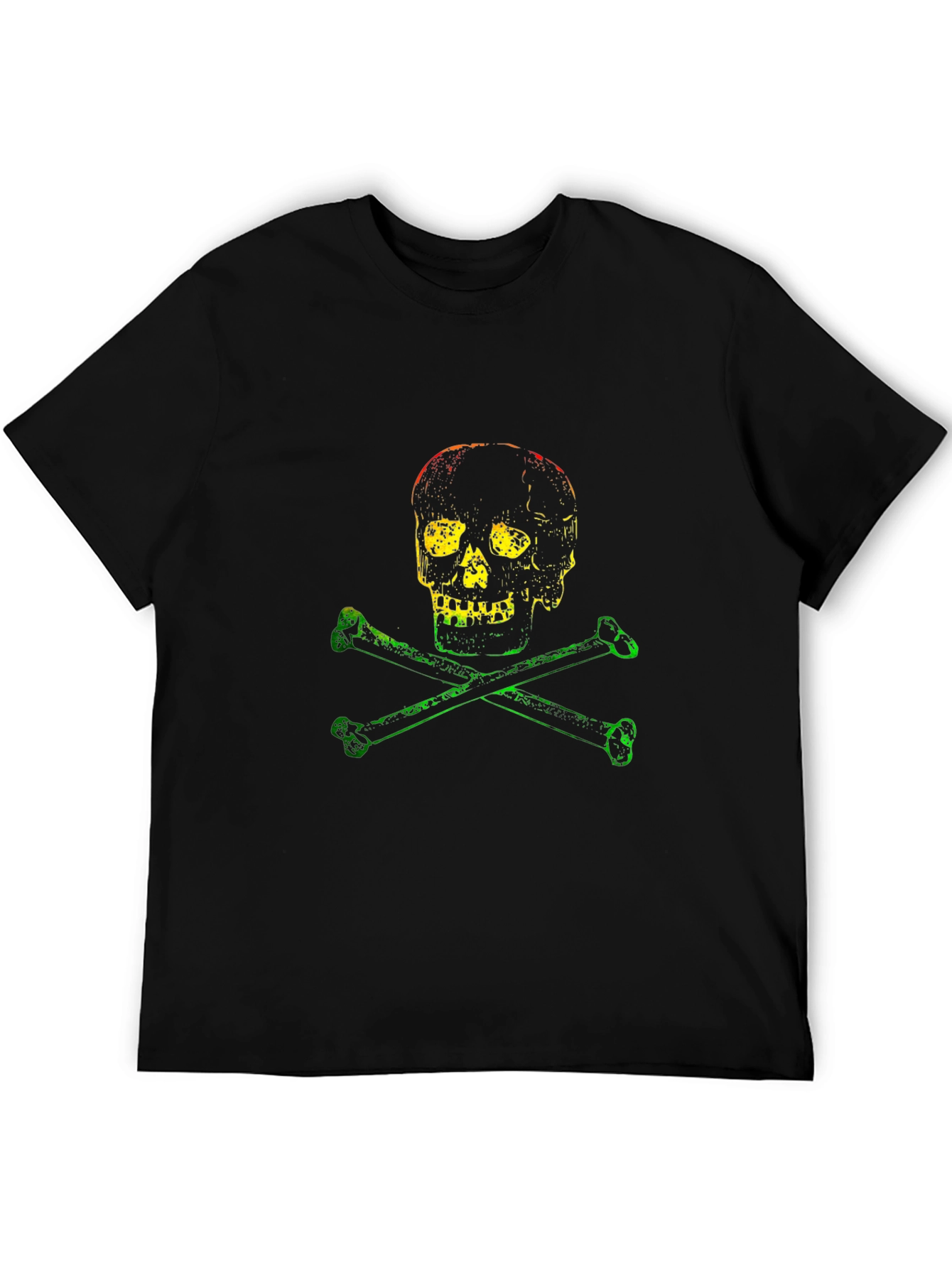 Rasta Skull and Bones Graphic T-Shirt - Black