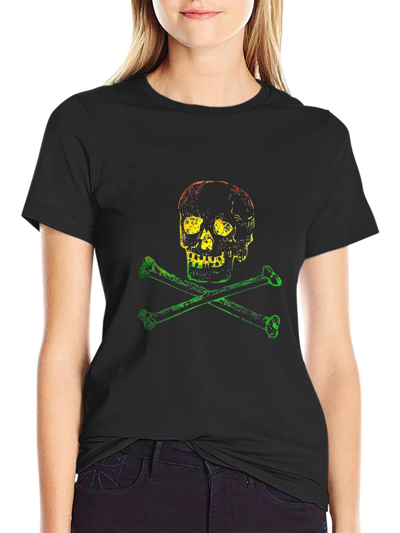 Rasta Skull and Bones Graphic T-Shirt - Black