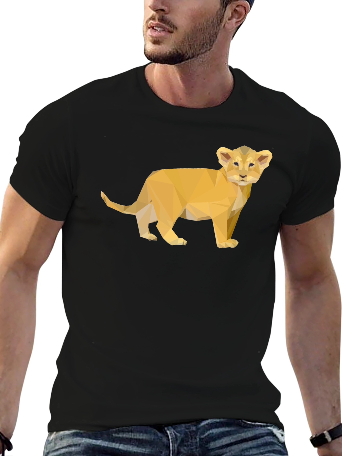 Geometric Lion Cub Black T-Shirt