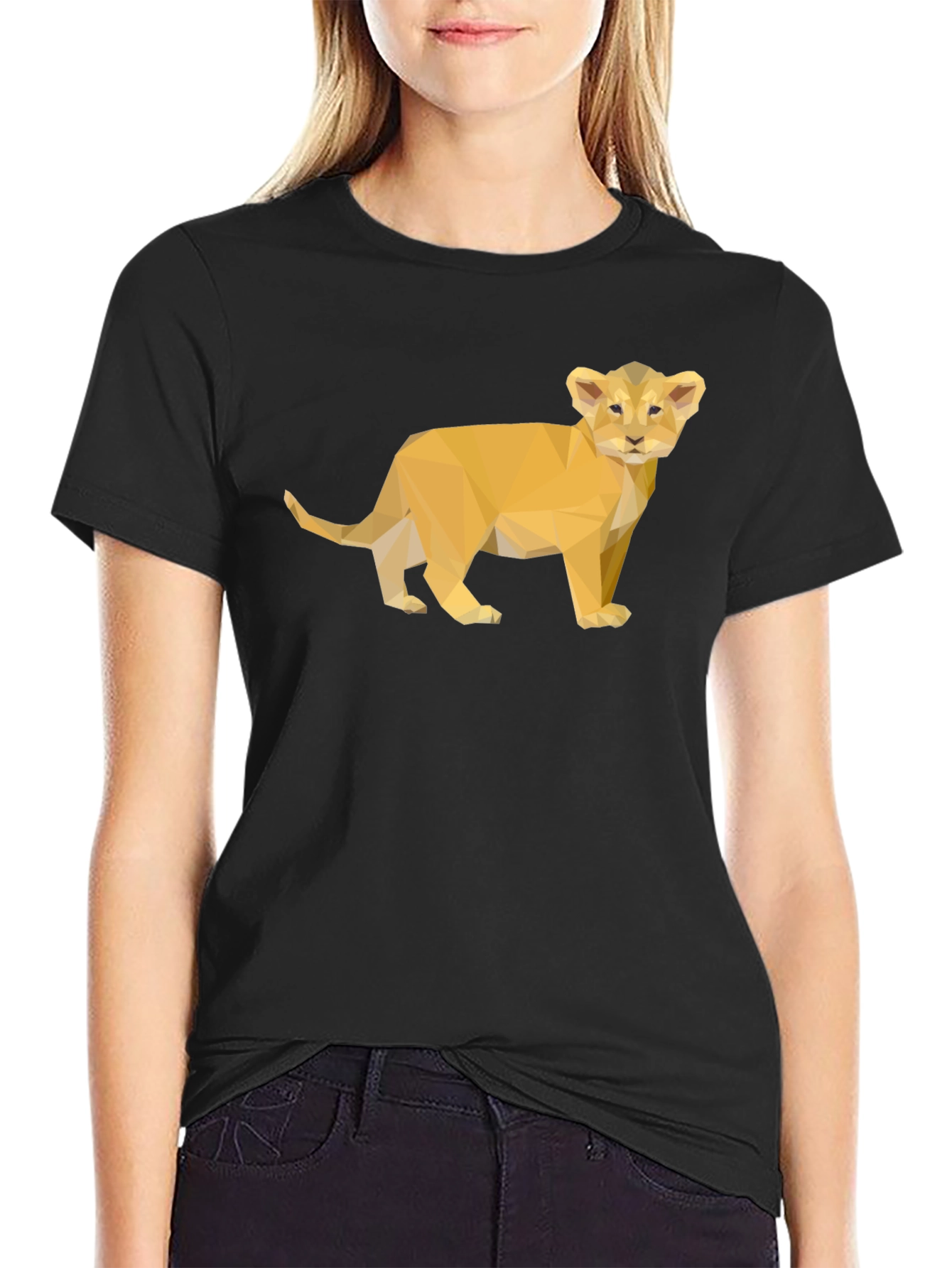 Geometric Lion Cub Black T-Shirt