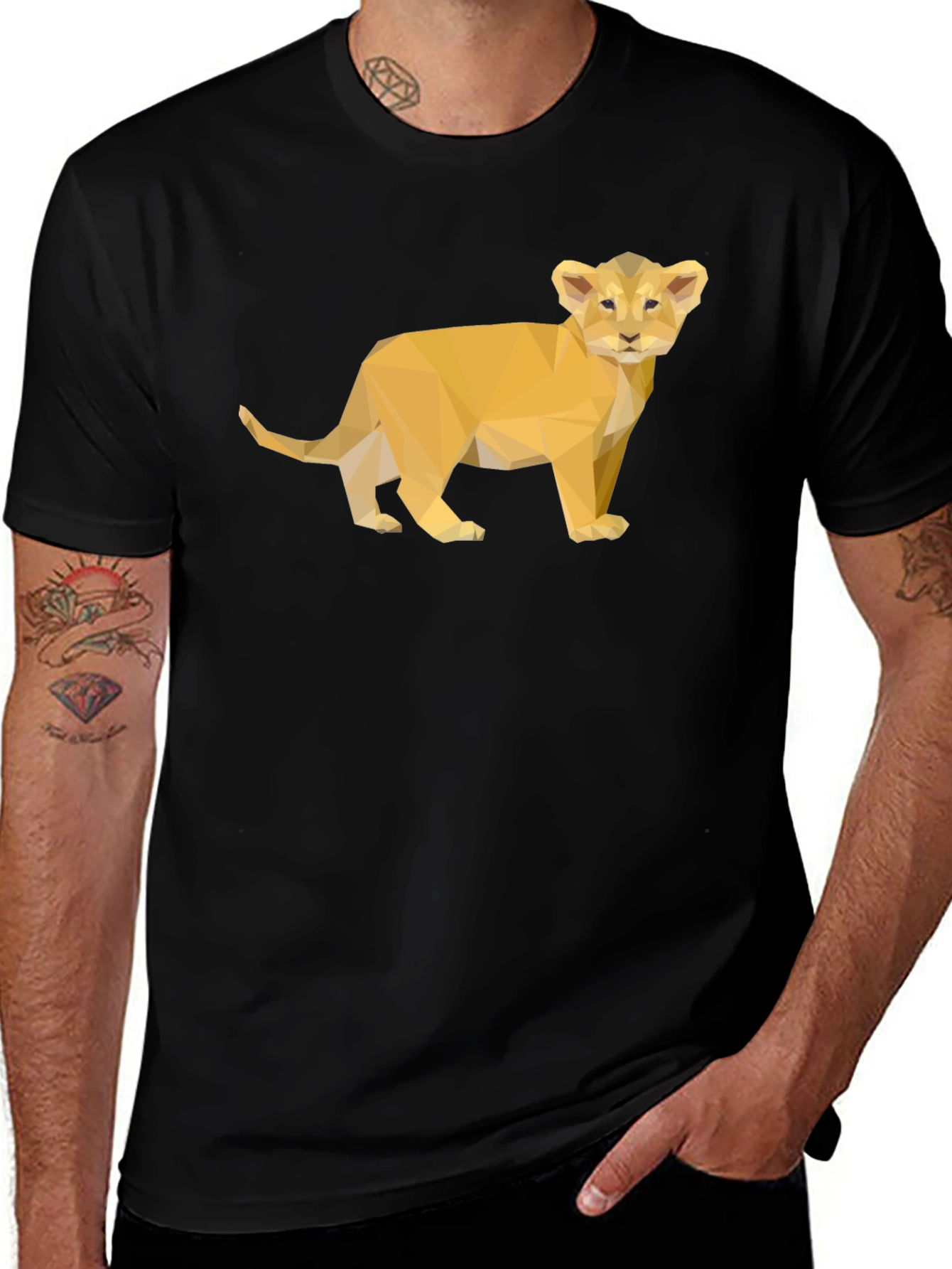 Geometric Lion Cub Black T-Shirt