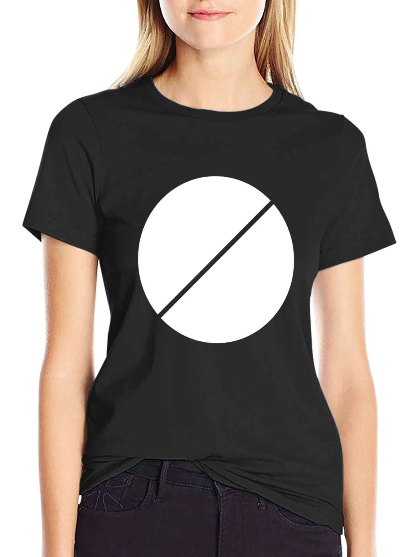 Graphic Tee: Circle with Diagonal Line - Black