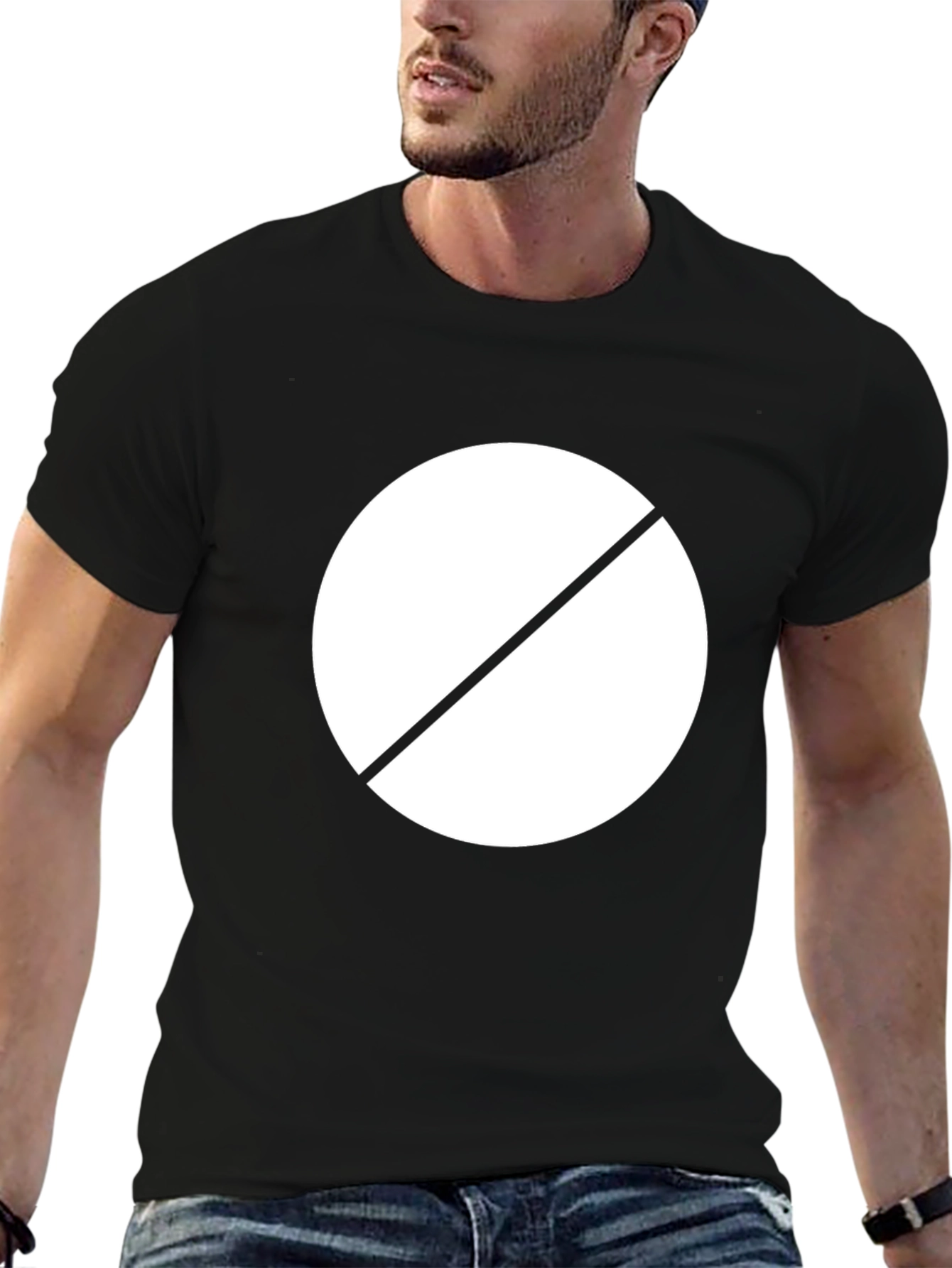 Graphic Tee: Circle with Diagonal Line - Black