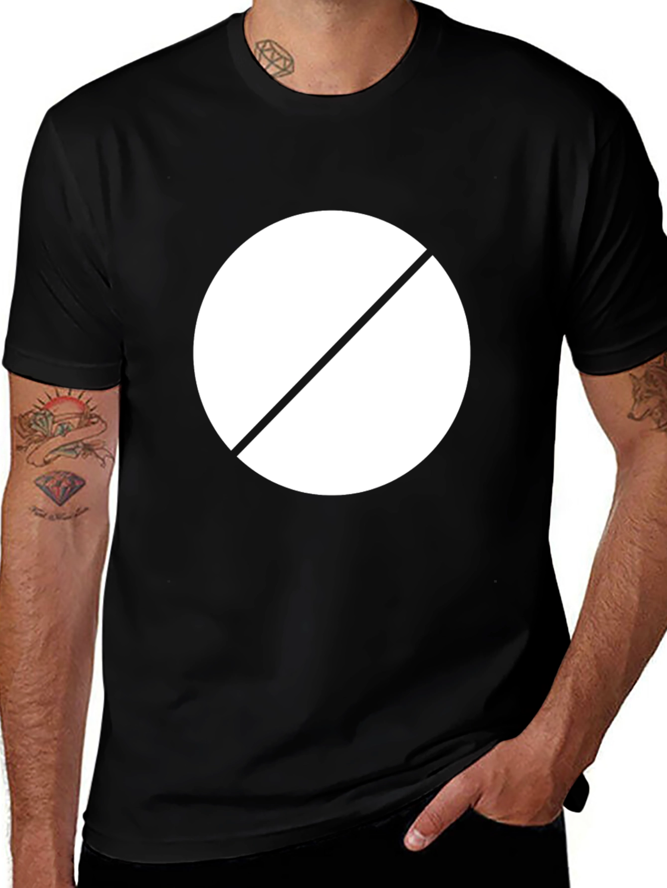 Graphic Tee: Circle with Diagonal Line - Black
