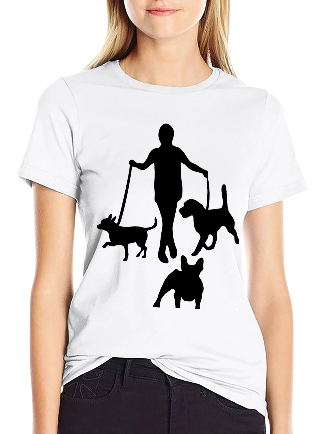 Dog Walker Silhouette Graphic T-Shirt