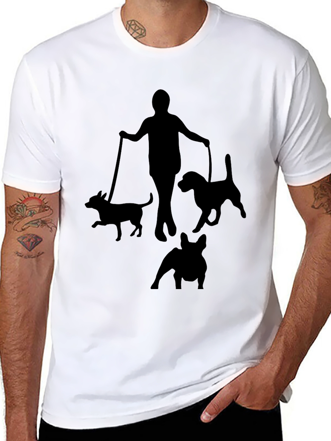 Dog Walker Silhouette Graphic T-Shirt