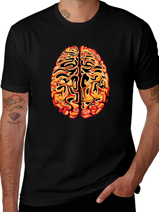 Brain Graphic Tee - Black Cotton Short Sleeve Shirt