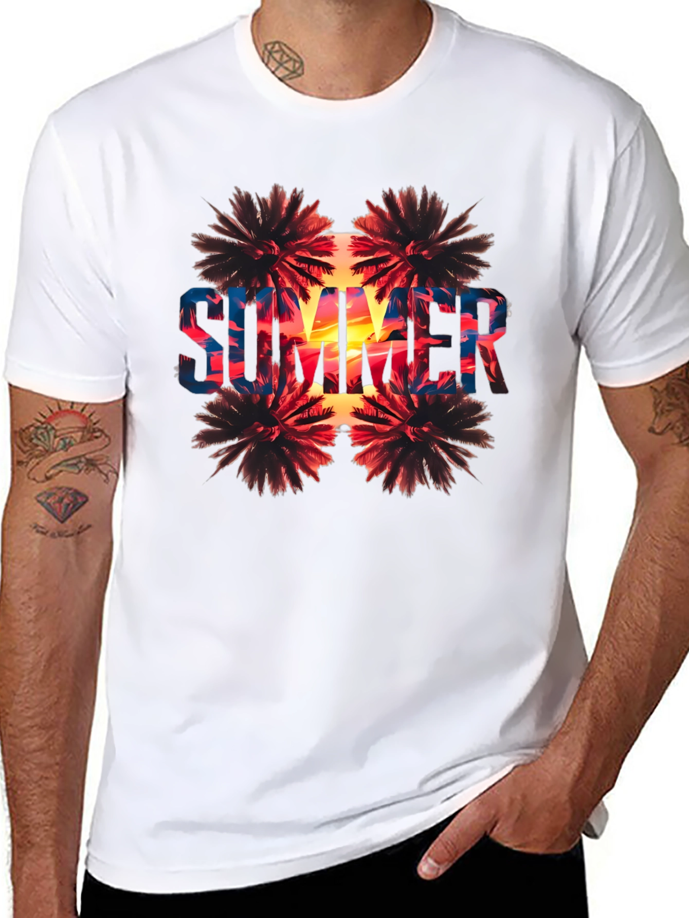 Summer Palm Tree Graphic Print Black T-Shirt