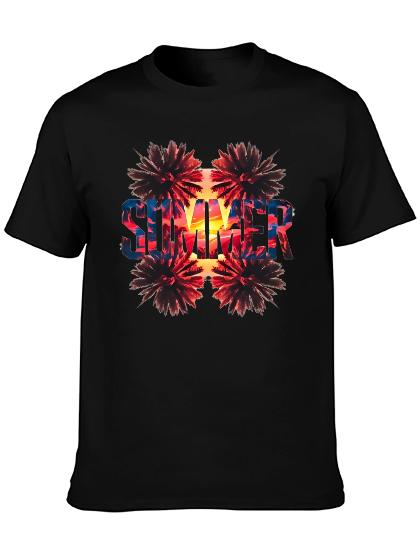 Summer Palm Tree Graphic Print Black T-Shirt