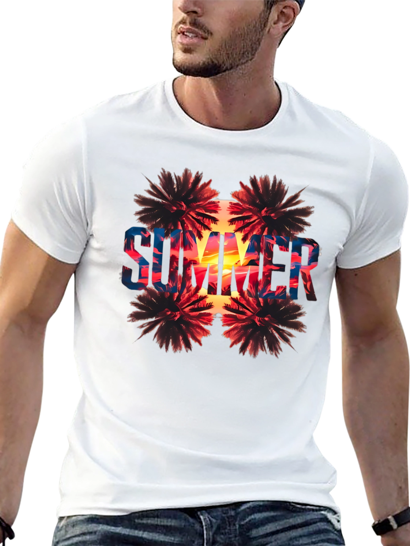 Summer Palm Tree Graphic Print Black T-Shirt